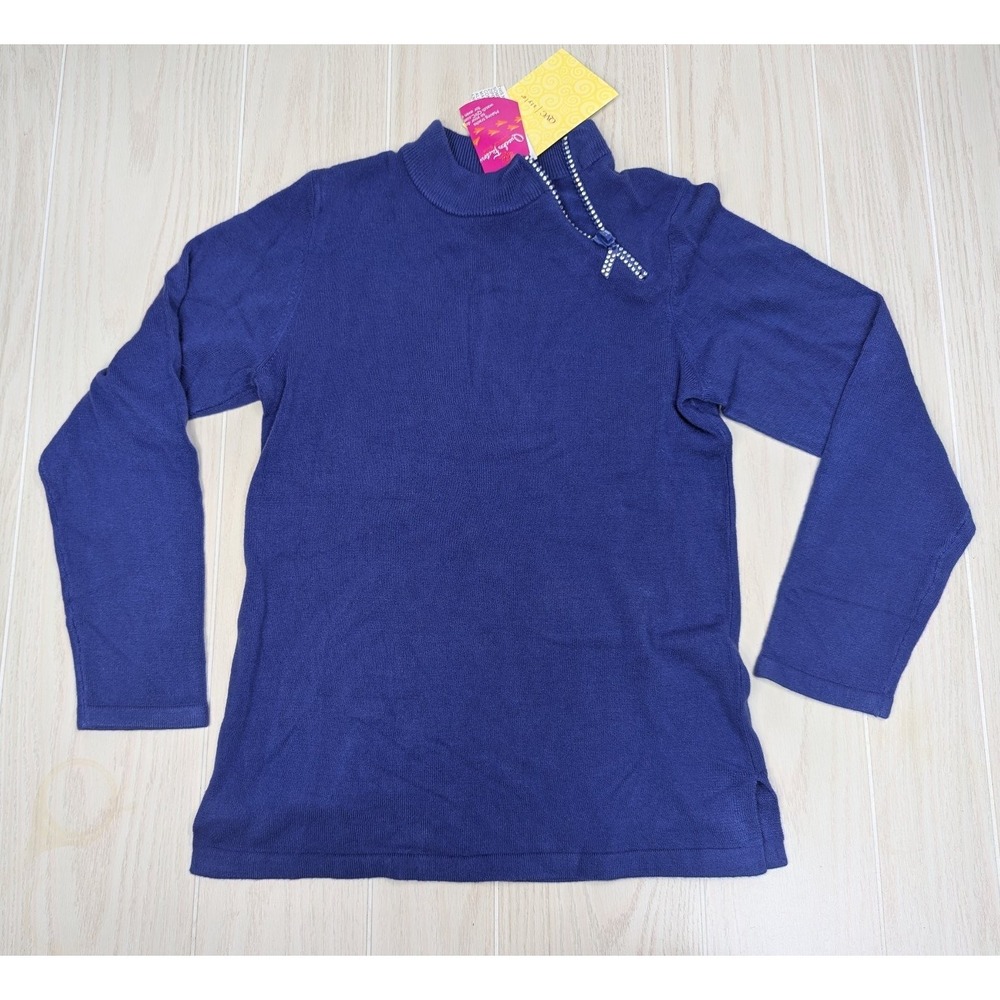 Quacker‎ Factory QVC Women's XS Blue Acrylic Mock Neck Zipper Sweater rhinestone